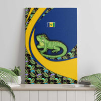 Saint Vincent and the Grenadines Iguana Canvas Wall Art with Tropical Leaf Pattern and National Flag - Wonder Print Shop