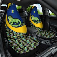 Saint Vincent and the Grenadines Iguana Car Seat Cover with Tropical Leaf Pattern and National Flag - Wonder Print Shop