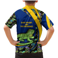 Saint Vincent and the Grenadines Iguana Family Matching Mermaid Dress and Hawaiian Shirt with Tropical Leaf Pattern and National Flag - Wonder Print Shop