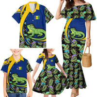 Saint Vincent and the Grenadines Iguana Family Matching Mermaid Dress and Hawaiian Shirt with Tropical Leaf Pattern and National Flag - Wonder Print Shop