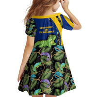 Saint Vincent and the Grenadines Iguana Family Matching Off Shoulder Short Dress and Hawaiian Shirt with Tropical Leaf Pattern and National Flag - Wonder Print Shop