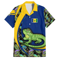 Saint Vincent and the Grenadines Iguana Family Matching Tank Maxi Dress and Hawaiian Shirt with Tropical Leaf Pattern and National Flag - Wonder Print Shop
