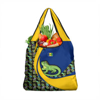 Saint Vincent and the Grenadines Iguana Grocery Bag with Tropical Leaf Pattern and National Flag - Wonder Print Shop