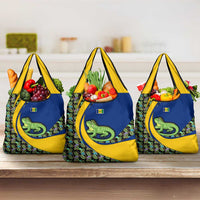 Saint Vincent and the Grenadines Iguana Grocery Bag with Tropical Leaf Pattern and National Flag - Wonder Print Shop