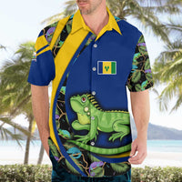Saint Vincent and the Grenadines Iguana Hawaiian Shirt with Tropical Leaf Pattern and National Flag - Wonder Print Shop