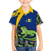 Saint Vincent and the Grenadines Iguana Hawaiian Shirt with Tropical Leaf Pattern and National Flag - Wonder Print Shop