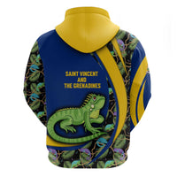 Saint Vincent and the Grenadines Iguana Hoodie with Tropical Leaf Pattern and National Flag - Wonder Print Shop