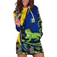 Saint Vincent and the Grenadines Iguana Hoodie Dress with Tropical Leaf Pattern and National Flag - Wonder Print Shop