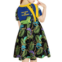 Saint Vincent and the Grenadines Iguana Kid Short Sleeve Dress with Tropical Leaf Pattern and National Flag - Wonder Print Shop