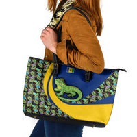 Saint Vincent and the Grenadines Iguana Leather Tote Bag with Tropical Leaf Pattern and National Flag - Wonder Print Shop