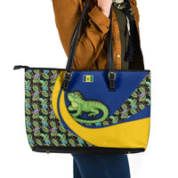 Saint Vincent and the Grenadines Iguana Leather Tote Bag with Tropical Leaf Pattern and National Flag - Wonder Print Shop