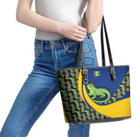 Saint Vincent and the Grenadines Iguana Leather Tote Bag with Tropical Leaf Pattern and National Flag - Wonder Print Shop