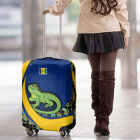 Saint Vincent and the Grenadines Iguana Luggage Cover with Tropical Leaf Pattern and National Flag - Wonder Print Shop