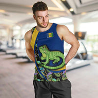 Saint Vincent and the Grenadines Iguana Men Tank Top with Tropical Leaf Pattern and National Flag - Wonder Print Shop