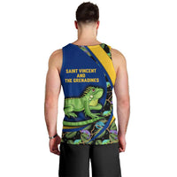 Saint Vincent and the Grenadines Iguana Men Tank Top with Tropical Leaf Pattern and National Flag - Wonder Print Shop