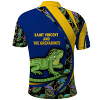 Saint Vincent and the Grenadines Iguana Polo Shirt with Tropical Leaf Pattern and National Flag - Wonder Print Shop