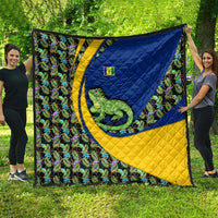 Saint Vincent and the Grenadines Iguana Quilt with Tropical Leaf Pattern and National Flag - Wonder Print Shop