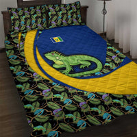 Saint Vincent and the Grenadines Iguana Quilt Bed Set with Tropical Leaf Pattern and National Flag - Wonder Print Shop