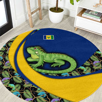 Saint Vincent and the Grenadines Iguana Round Carpet with Tropical Leaf Pattern and National Flag - Wonder Print Shop