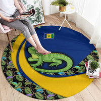 Saint Vincent and the Grenadines Iguana Round Carpet with Tropical Leaf Pattern and National Flag - Wonder Print Shop