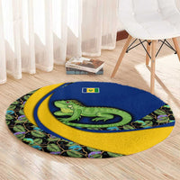 Saint Vincent and the Grenadines Iguana Round Carpet with Tropical Leaf Pattern and National Flag - Wonder Print Shop
