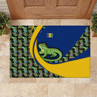 Saint Vincent and the Grenadines Iguana Rubber Doormat with Tropical Leaf Pattern and National Flag - Wonder Print Shop