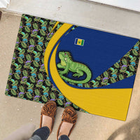 Saint Vincent and the Grenadines Iguana Rubber Doormat with Tropical Leaf Pattern and National Flag - Wonder Print Shop