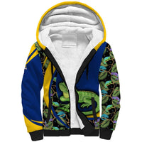 Saint Vincent and the Grenadines Iguana Sherpa Hoodie with Tropical Leaf Pattern and National Flag - Wonder Print Shop