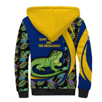 Saint Vincent and the Grenadines Iguana Sherpa Hoodie with Tropical Leaf Pattern and National Flag - Wonder Print Shop