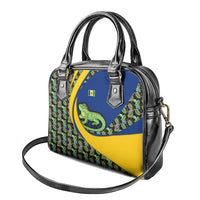 Saint Vincent and the Grenadines Iguana Shoulder Handbag with Tropical Leaf Pattern and National Flag - Wonder Print Shop