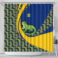 Saint Vincent and the Grenadines Iguana Shower Curtain with Tropical Leaf Pattern and National Flag - Wonder Print Shop