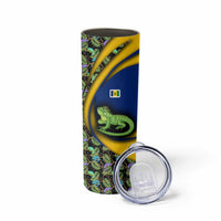 Saint Vincent and the Grenadines Iguana Skinny Tumbler with Tropical Leaf Pattern and National Flag - Wonder Print Shop
