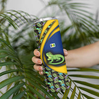 Saint Vincent and the Grenadines Iguana Skinny Tumbler with Tropical Leaf Pattern and National Flag - Wonder Print Shop