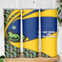 Saint Vincent and the Grenadines Iguana Skinny Tumbler with Tropical Leaf Pattern and National Flag - Wonder Print Shop