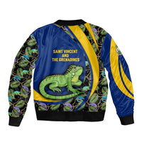 Saint Vincent and the Grenadines Iguana Sleeve Zip Bomber Jacket with Tropical Leaf Pattern and National Flag - Wonder Print Shop