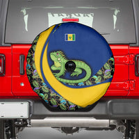 Saint Vincent and the Grenadines Iguana Spare Tire Cover with Tropical Leaf Pattern and National Flag - Wonder Print Shop