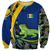 Saint Vincent and the Grenadines Iguana Sweatshirt with Tropical Leaf Pattern and National Flag - Wonder Print Shop