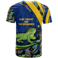 Saint Vincent and the Grenadines Iguana T Shirt with Tropical Leaf Pattern and National Flag - Wonder Print Shop