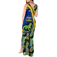 Saint Vincent and the Grenadines Iguana Tank Maxi Dress with Tropical Leaf Pattern and National Flag - Wonder Print Shop