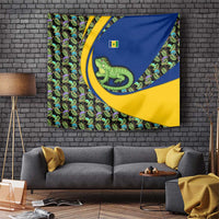 Saint Vincent and the Grenadines Iguana Tapestry with Tropical Leaf Pattern and National Flag - Wonder Print Shop