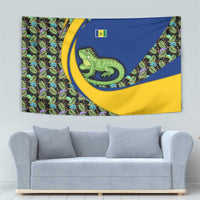 Saint Vincent and the Grenadines Iguana Tapestry with Tropical Leaf Pattern and National Flag - Wonder Print Shop