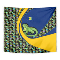 Saint Vincent and the Grenadines Iguana Tapestry with Tropical Leaf Pattern and National Flag - Wonder Print Shop