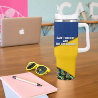 Saint Vincent and the Grenadines Iguana Tumbler With Handle with Tropical Leaf Pattern and National Flag - Wonder Print Shop