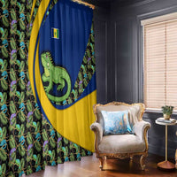 Saint Vincent and the Grenadines Iguana Window Curtain with Tropical Leaf Pattern and National Flag - Wonder Print Shop