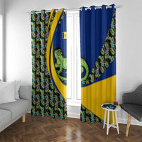 Saint Vincent and the Grenadines Iguana Window Curtain with Tropical Leaf Pattern and National Flag - Wonder Print Shop