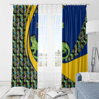 Saint Vincent and the Grenadines Iguana Window Curtain with Tropical Leaf Pattern and National Flag - Wonder Print Shop