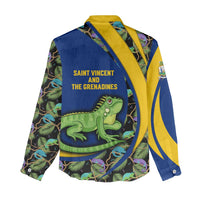 Saint Vincent and the Grenadines Iguana Women Casual Shirt with Tropical Leaf Pattern and National Flag - Wonder Print Shop