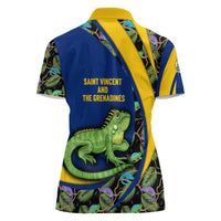 Saint Vincent and the Grenadines Iguana Women Polo Shirt with Tropical Leaf Pattern and National Flag - Wonder Print Shop