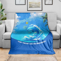 Saint Vincent and the Grenadines Dolphin Blanket with Ocean Wave and Tropical Island Design - Wonder Print Shop