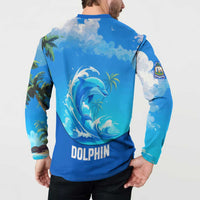 Saint Vincent and the Grenadines Dolphin Button Sweatshirt with Ocean Wave and Tropical Island Design - Wonder Print Shop